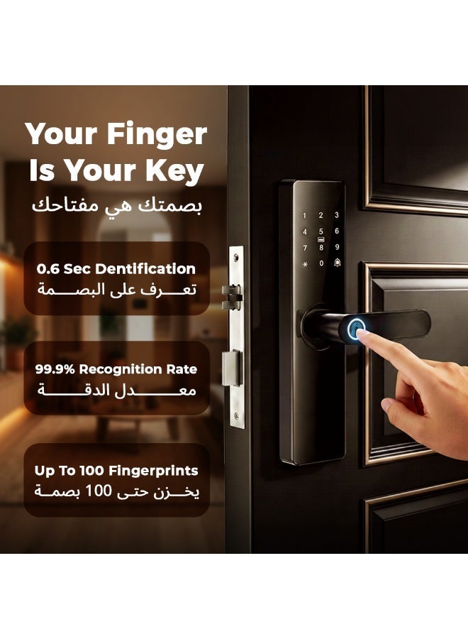 كويك قفل باب ذكي ببصمة الاصبع الدخول بدون مفتاح مع مقبض الكتروني برمز مع لوحة مفاتيح - Image 4